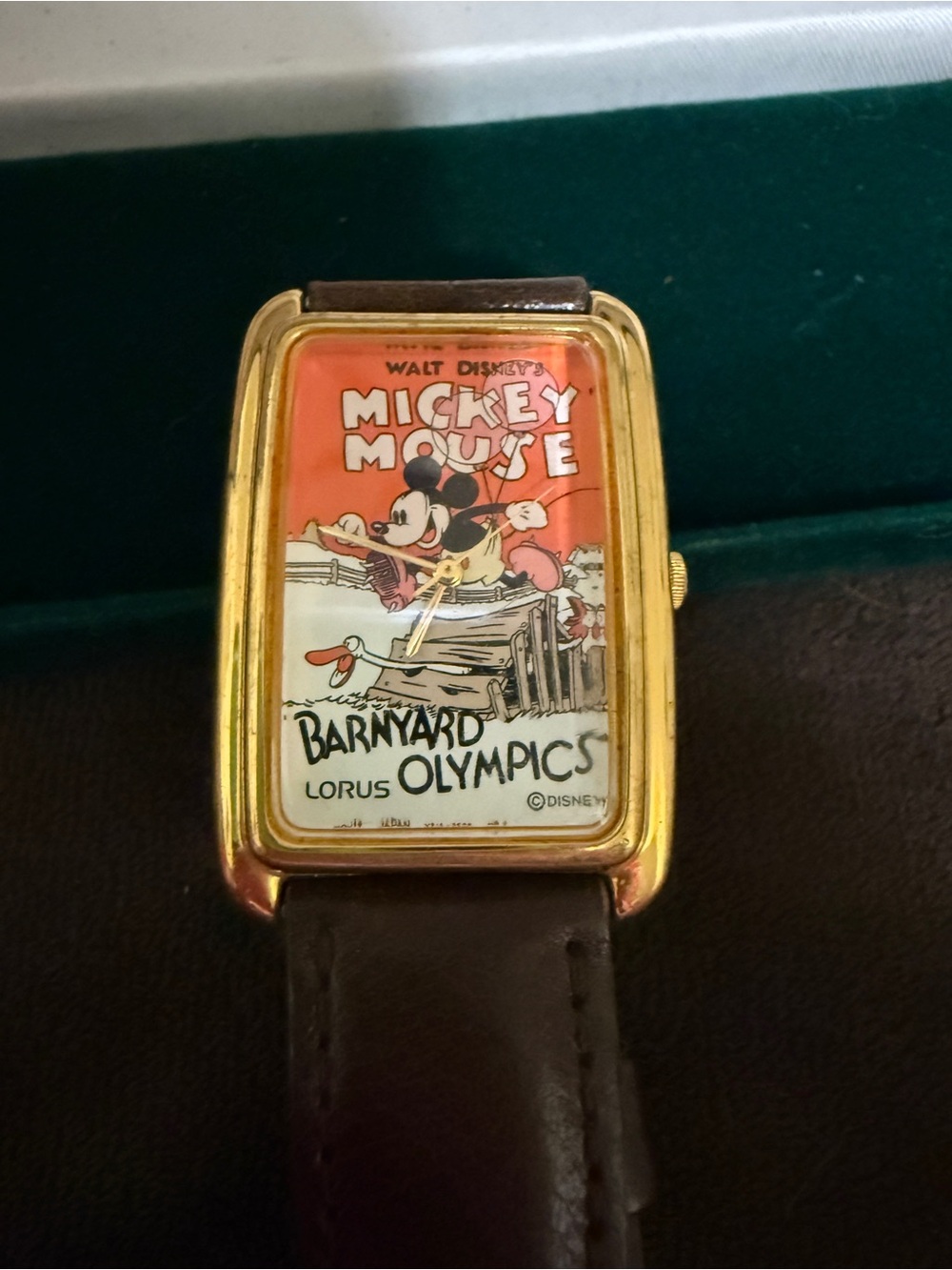 Lorus Disney Mickey Mouse Barnyard Olympics Gold-Tone Watch with Brown Strap
